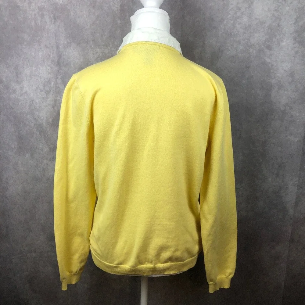 Lauren Ralph Lauren‎ Sweater Womens Large Cotton Linen Yellow White Pullover